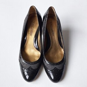 Circa Joan & David Flavia Wingtip Tweed Pumps Block Heel Size 7.5M Spectator